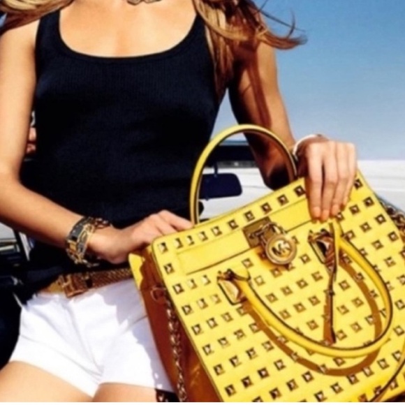 Michael Kors Pyramid Studded Citrus Hamilton Bag Large Tote  Statement Piece NWT - Picture 1 of 17